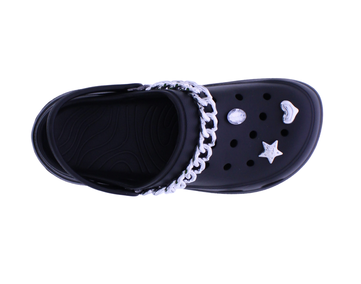Women's EVA Clog with Silver Chain and Charms