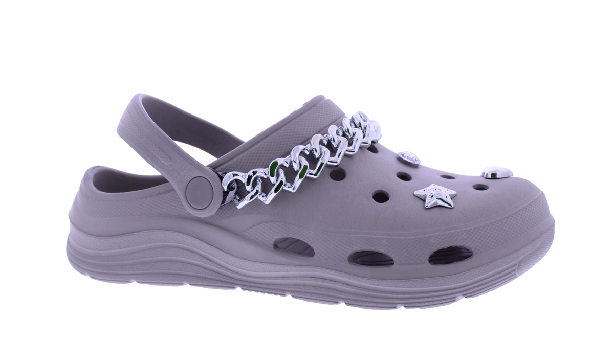Women's EVA Clog with Silver Chain and Charms