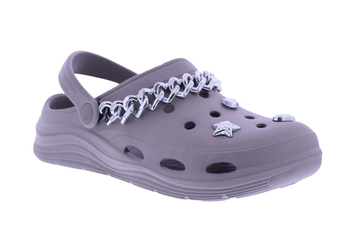 Women's EVA Clog with Silver Chain and Charms