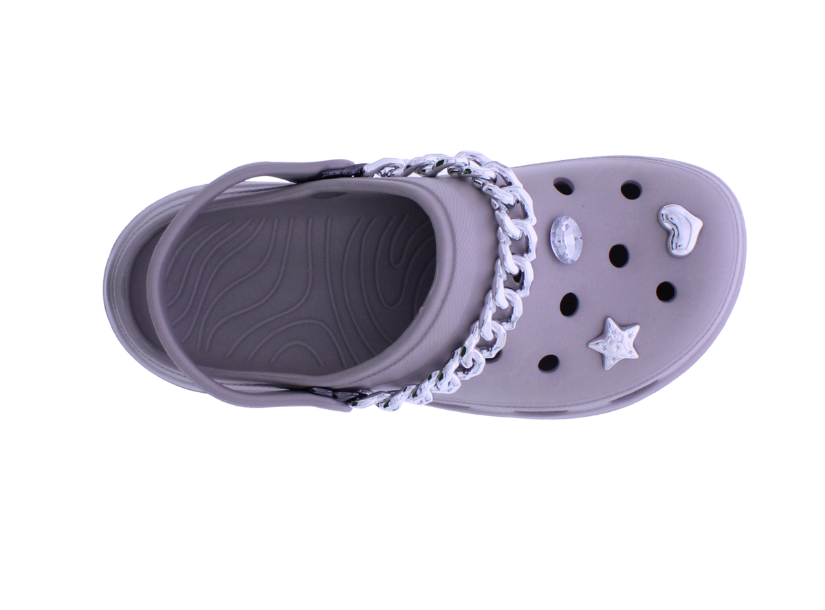 Women's EVA Clog with Silver Chain and Charms