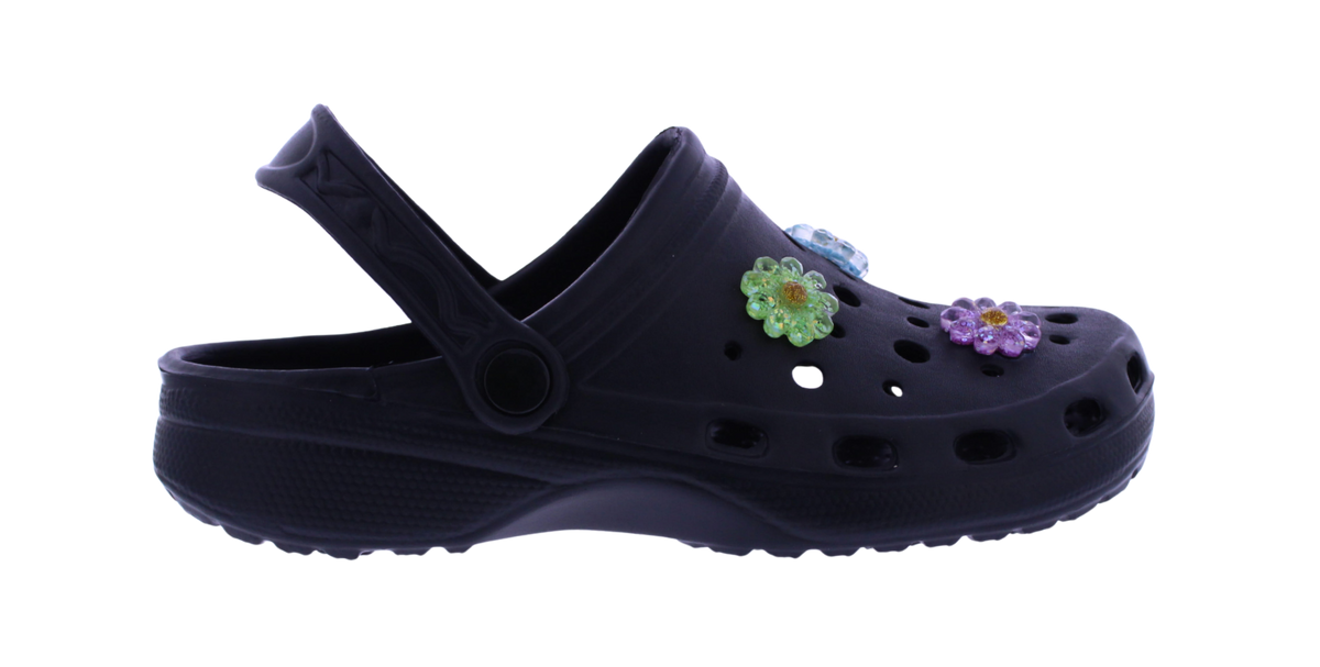 Women's EVA Clog with Glitter Flower Charms