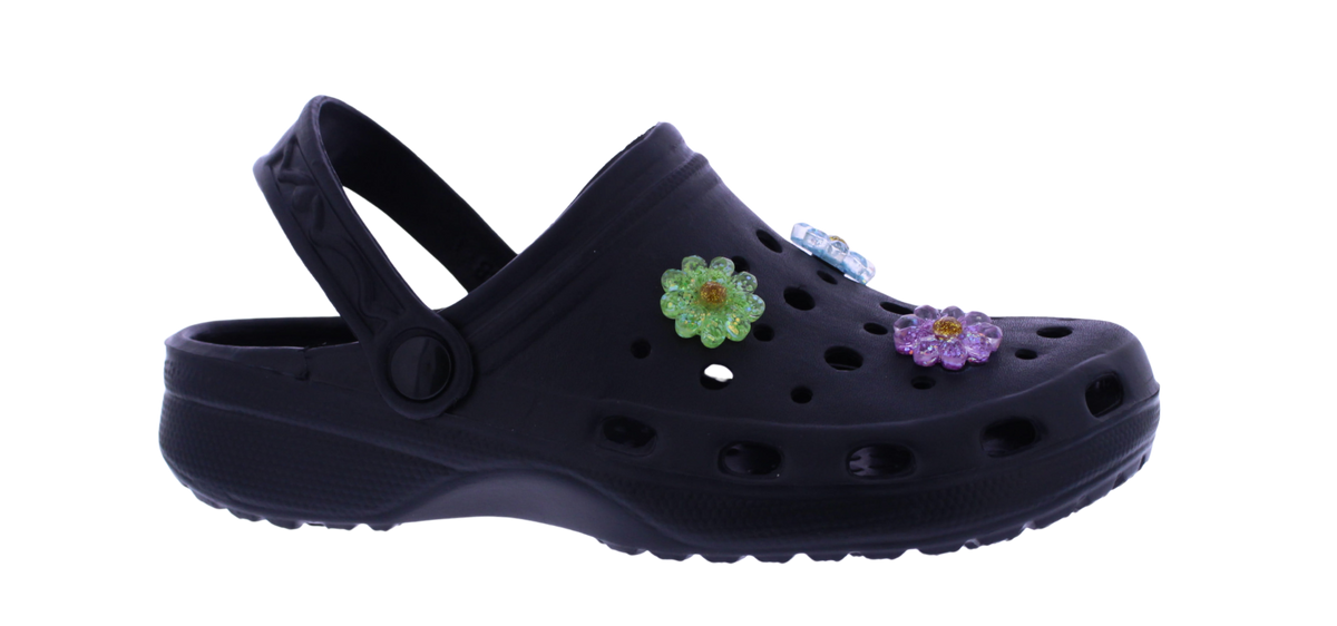 Women's EVA Clog with Glitter Flower Charms