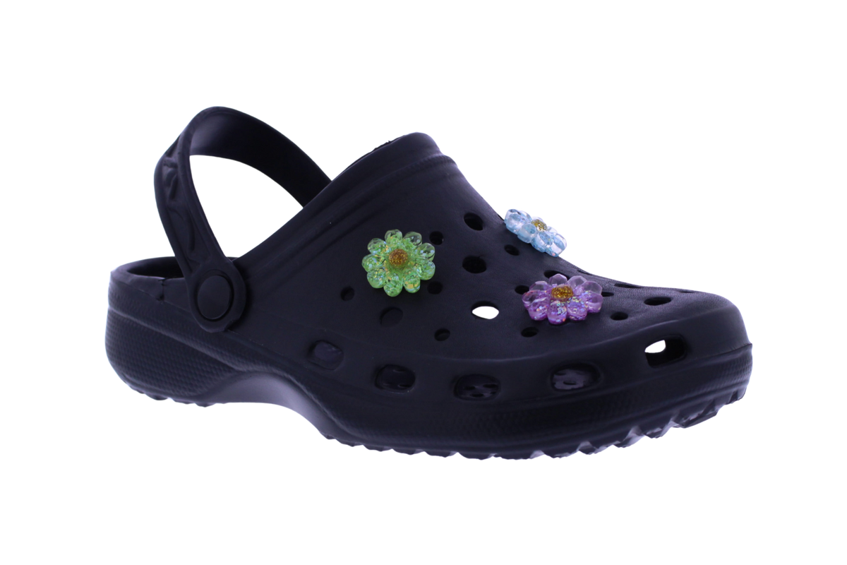 Women's EVA Clog with Glitter Flower Charms
