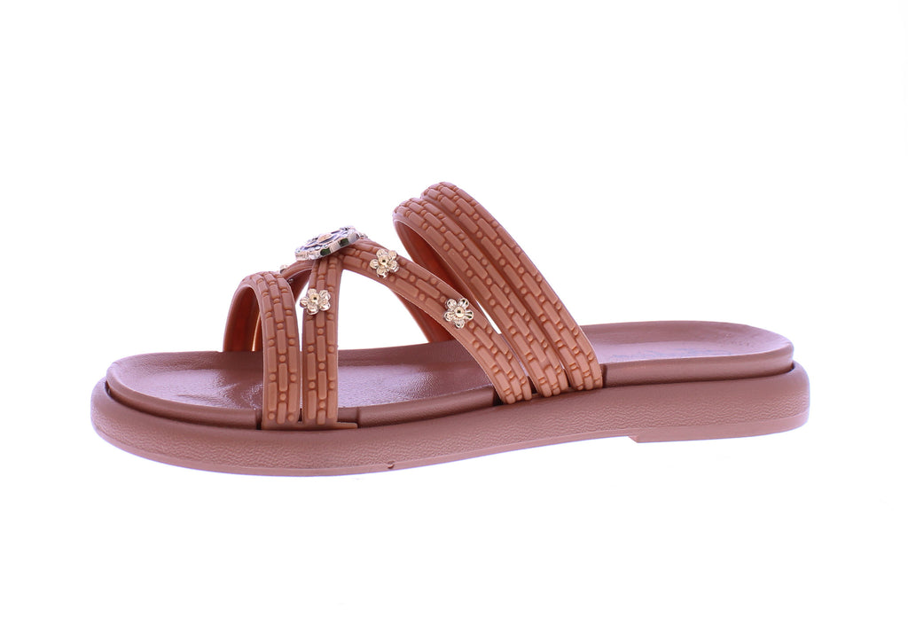 Women Slide with Gold  Flower Studs
