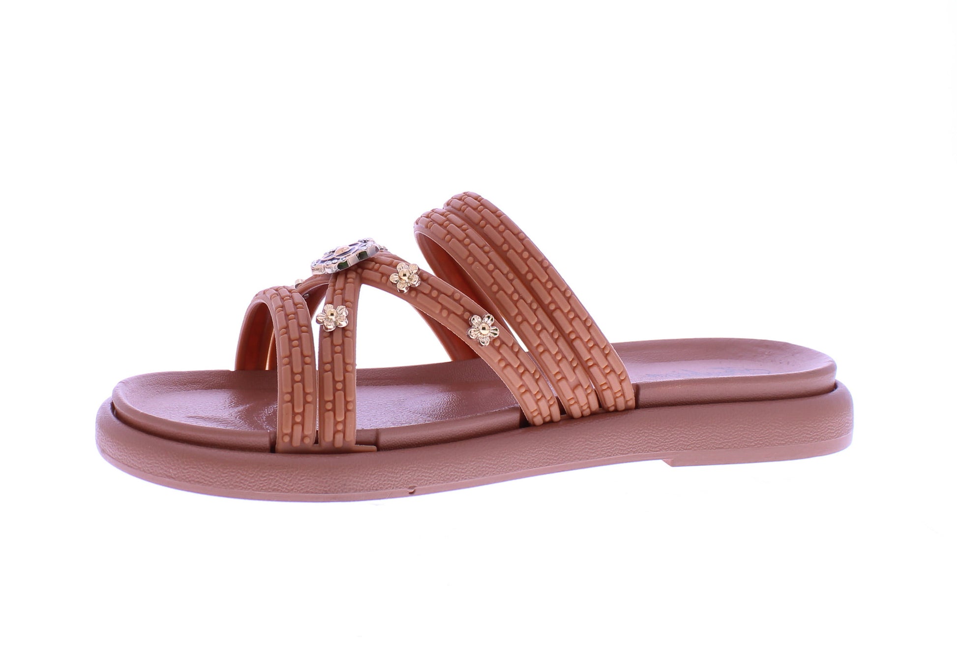 Women Slide with Gold  Flower Studs