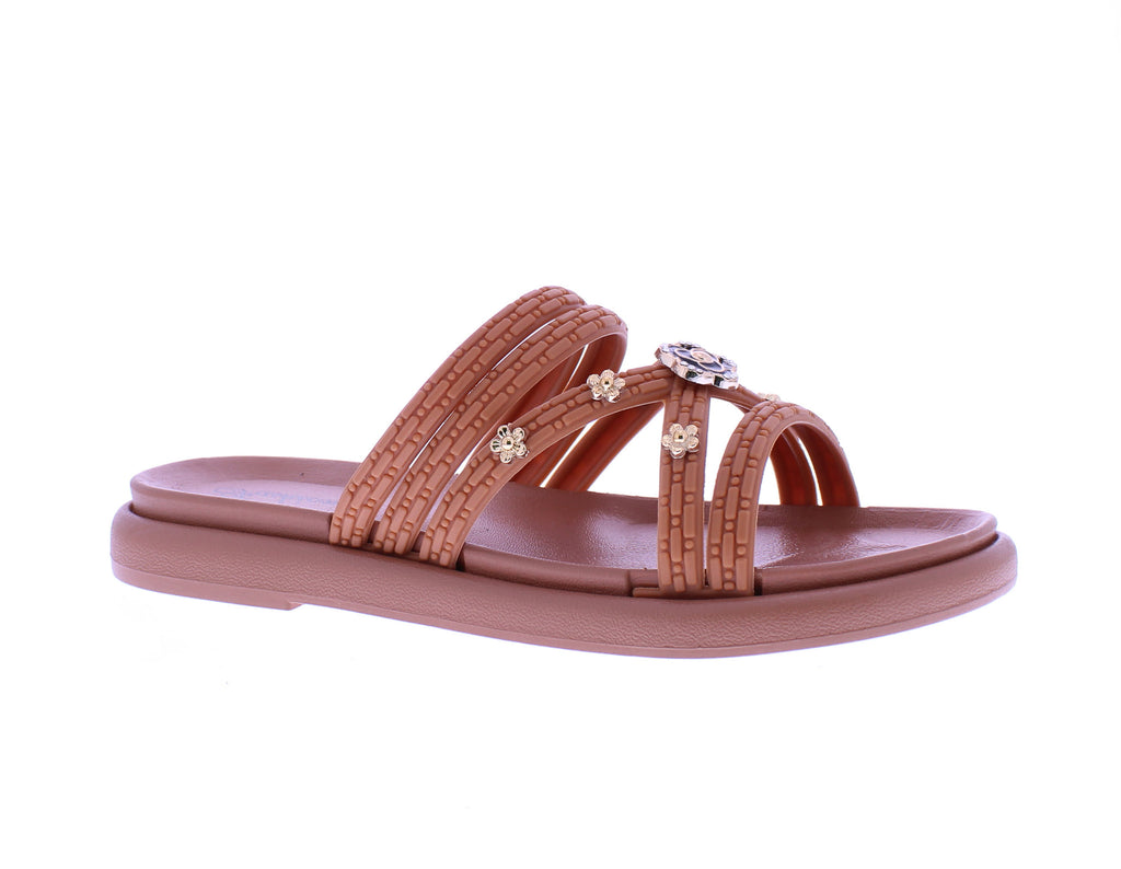 Women Slide with Gold  Flower Studs