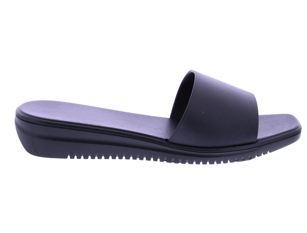 Navy blue sandal with a thick sole on a white background