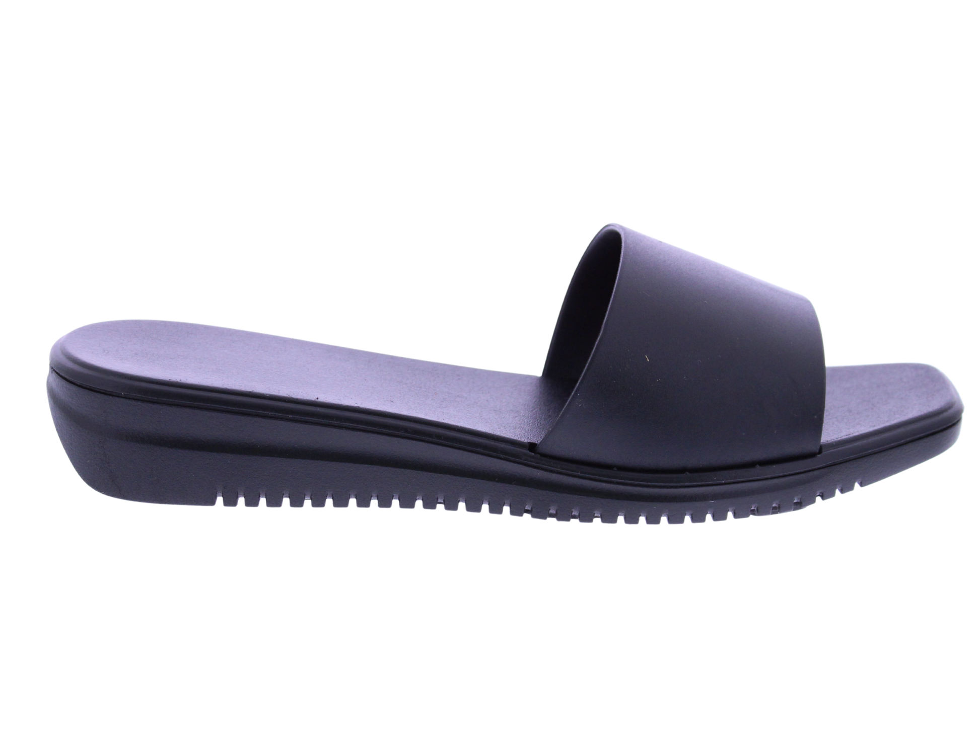 Navy blue sandal with a thick sole on a white background