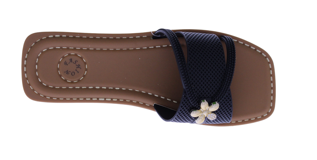 Women Slide with Flower Metal Charm