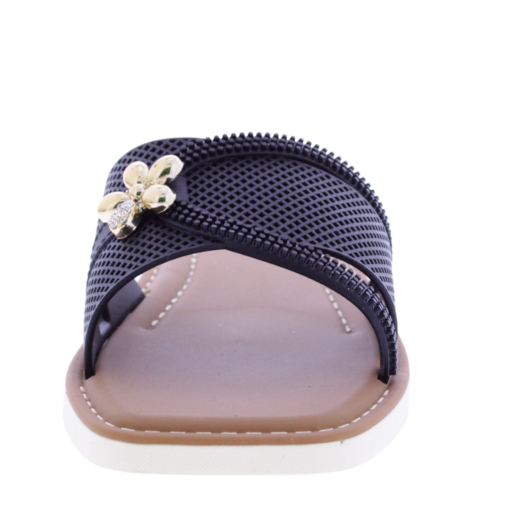 Women Slide with Flower Metal Charm
