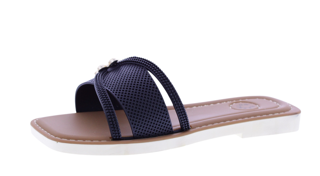 Women Slide with Flower Metal Charm