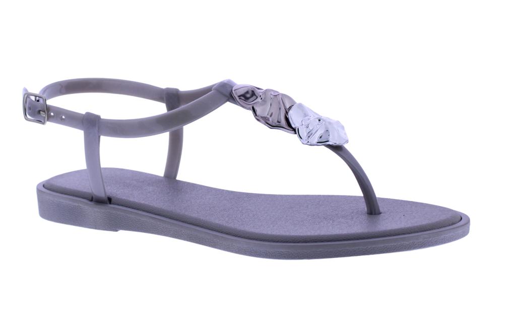 Women's T-Strap Sandal with Metallic Accents