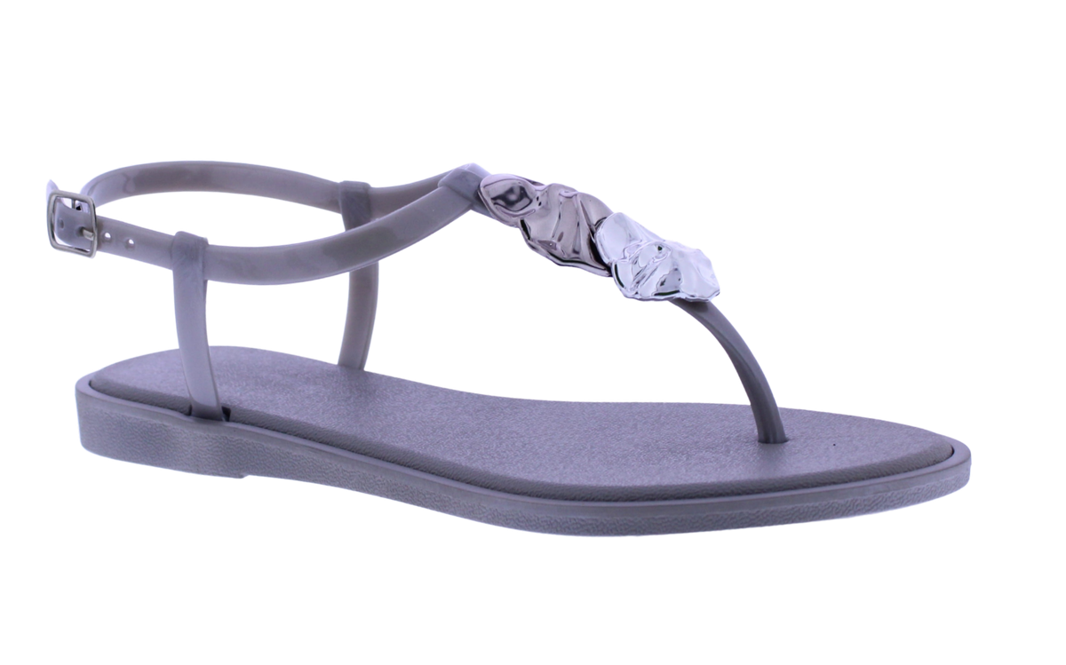 Women's T-Strap Sandal with Metallic Accents