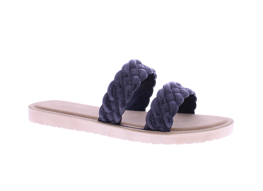Women Double Braided Band Glitter Slip On