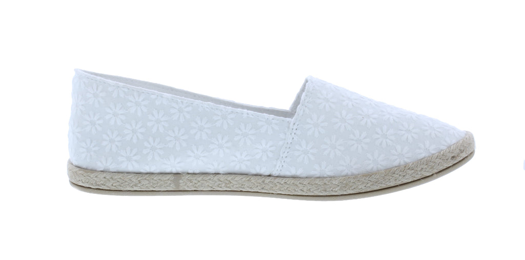 Women Flower Stitched Fabric Slip On