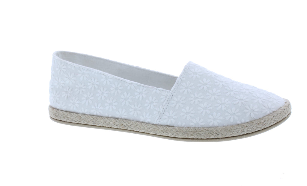 Women Flower Stitched Fabric Slip On