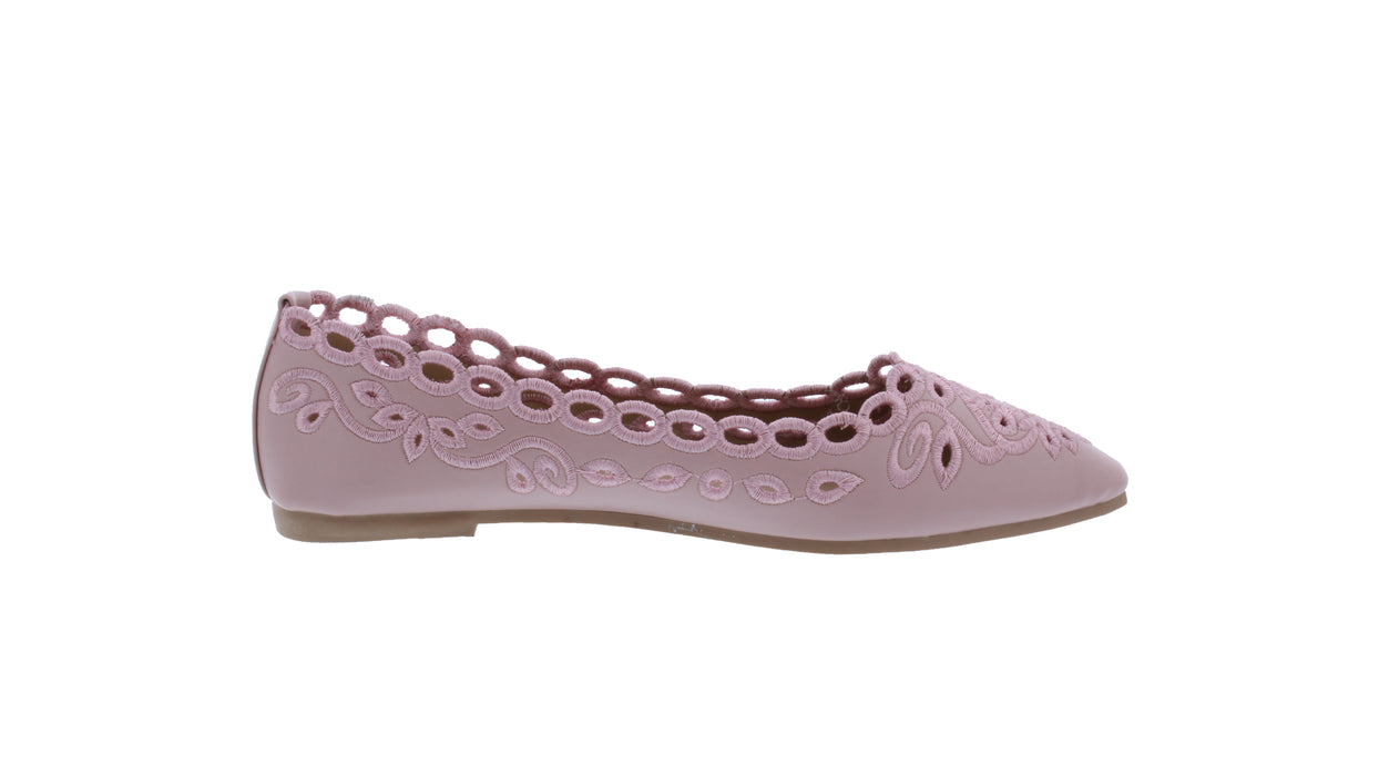 Women Embroidered and Laser Cut Pointed Tip Ballerina