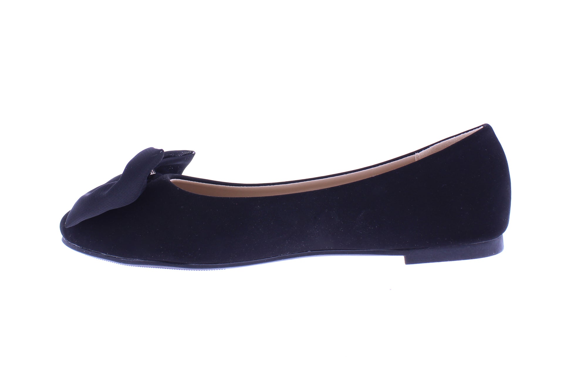 Women Suede Ballerina with Chiffon Bow