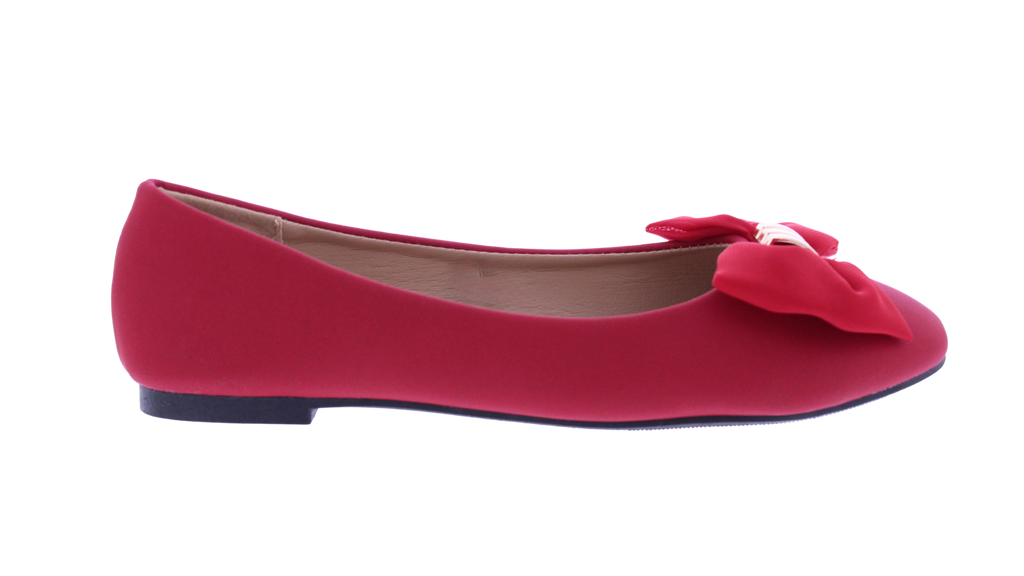 Women Suede Ballerina with Chiffon Bow