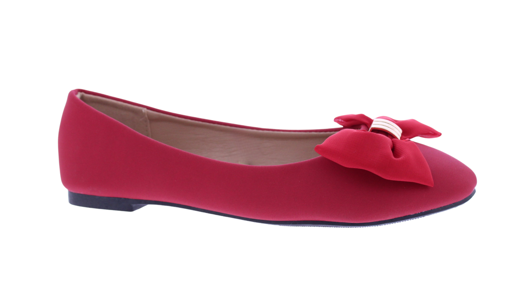 Women Suede Ballerina with Chiffon Bow