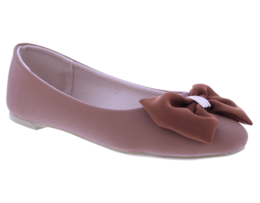Women Suede Ballerina with Chiffon Bow