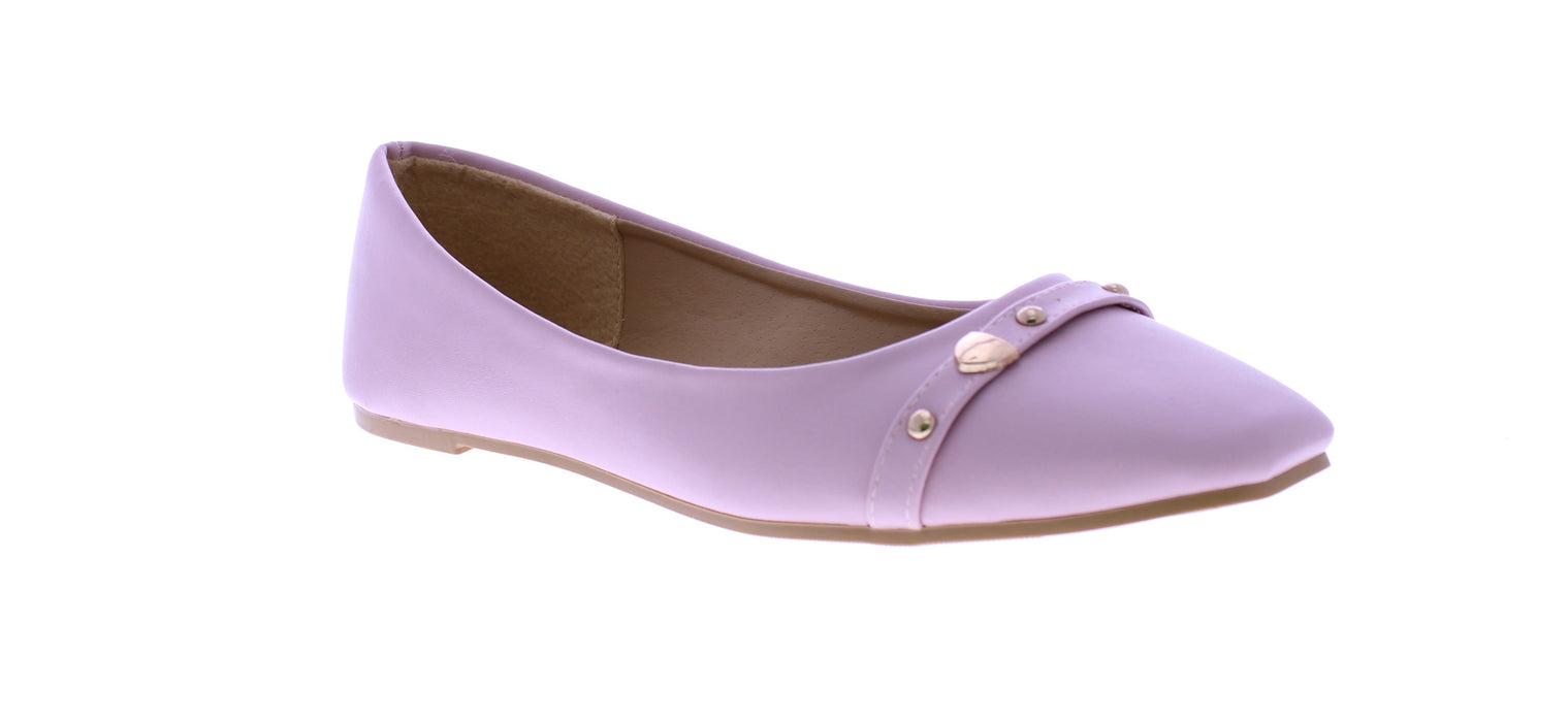 Women Faux Leather Ballerina with Gold Stud Band