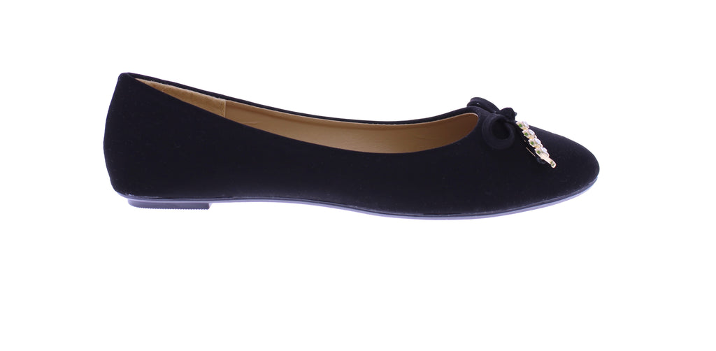 Women Suede Ballerina with Embellished Bow