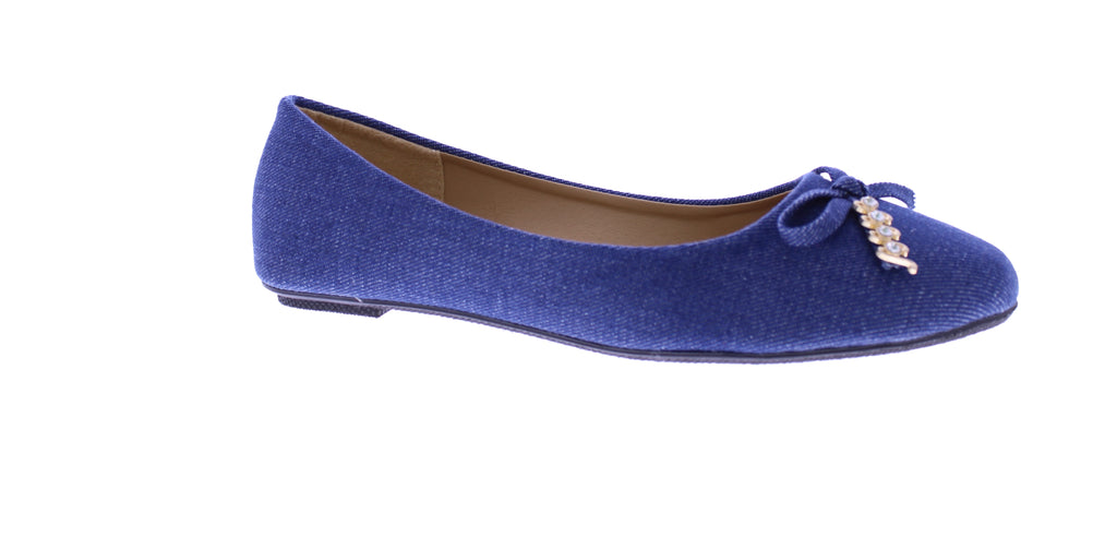 Women Denim Ballerina with Embellished Bow