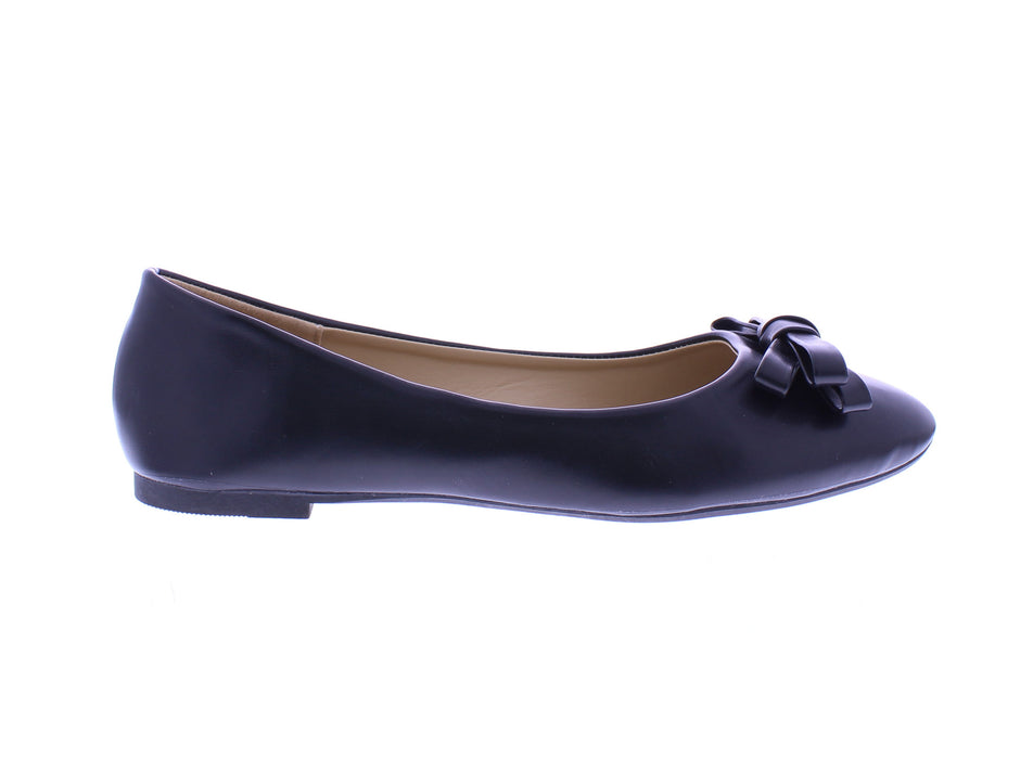 Women Faux Leather Ballerina with Elaborate Bow