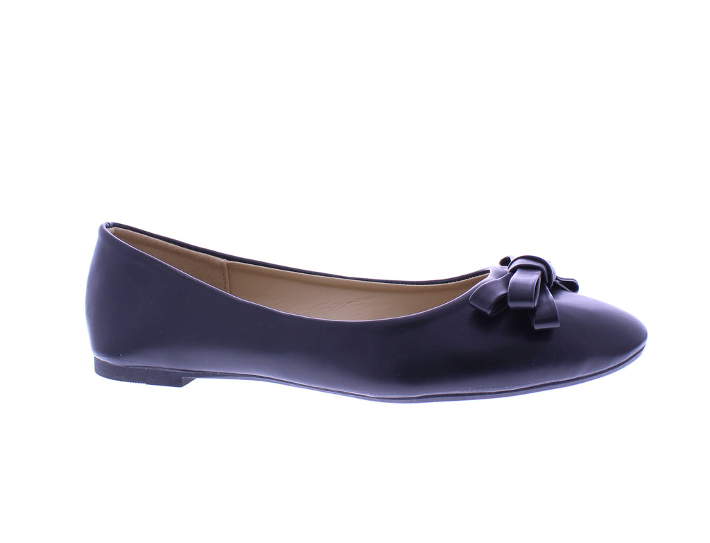 Women Faux Leather Ballerina with Elaborate Bow