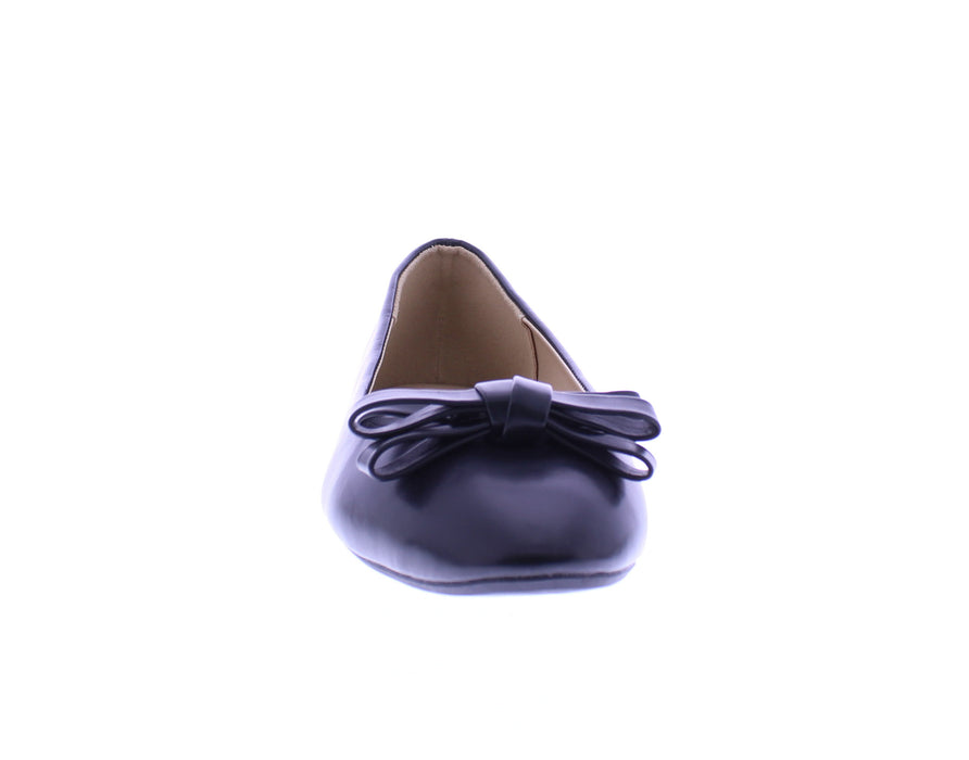 Women Faux Leather Ballerina with Elaborate Bow