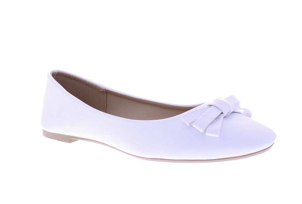 Women Faux Leather Ballerina with Elaborate Bow