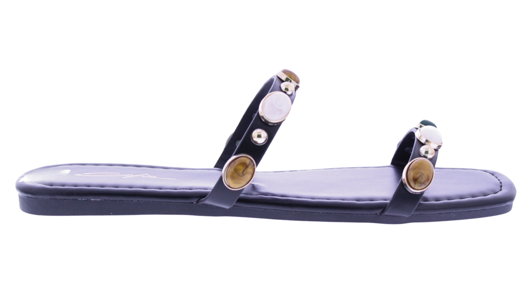 Women's Jeweled Square Toe Flat Slides