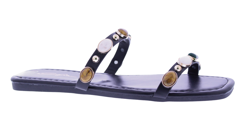 Women's Jeweled Square Toe Flat Slides