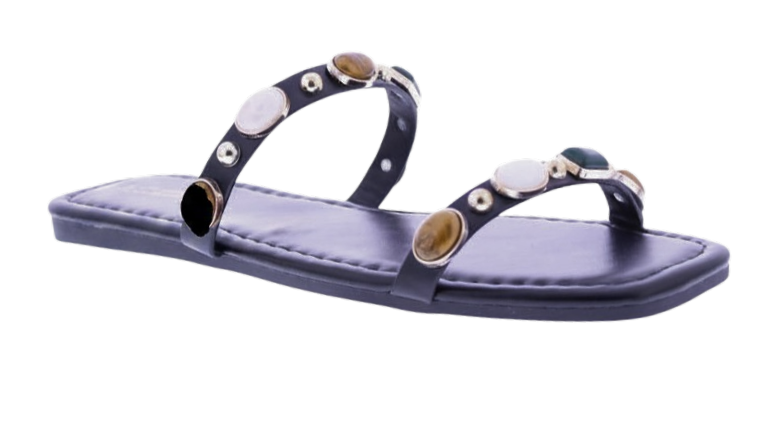 Women's Jeweled Square Toe Flat Slides