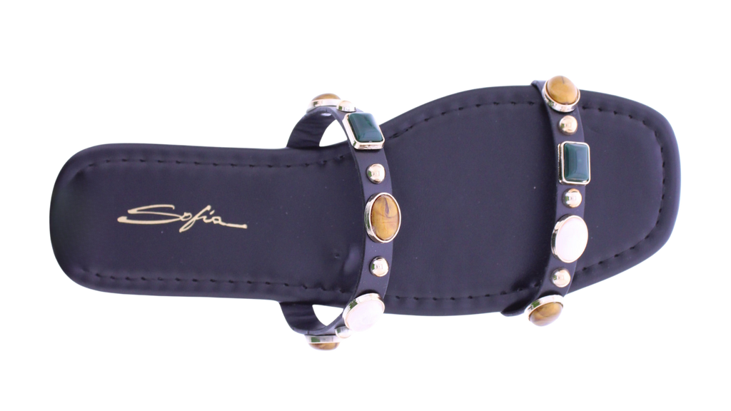Women's Jeweled Square Toe Flat Slides