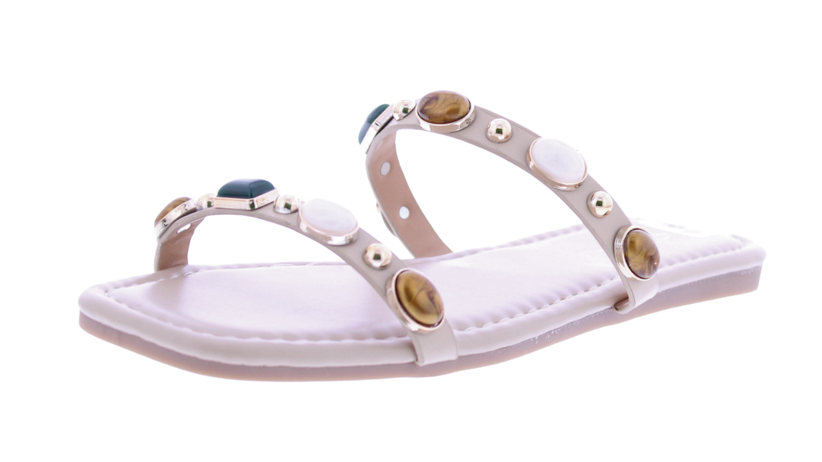 Women's Jeweled Square Toe Flat Slides