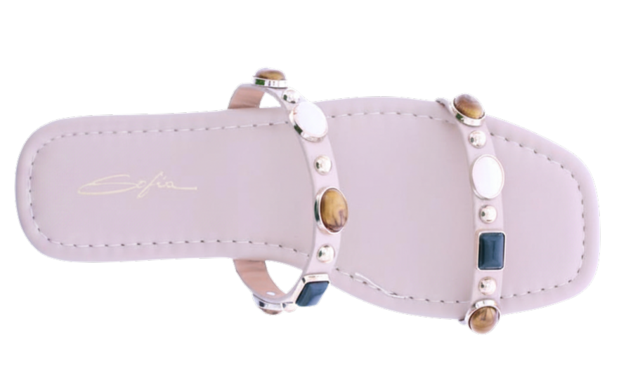 Women's Jeweled Square Toe Flat Slides