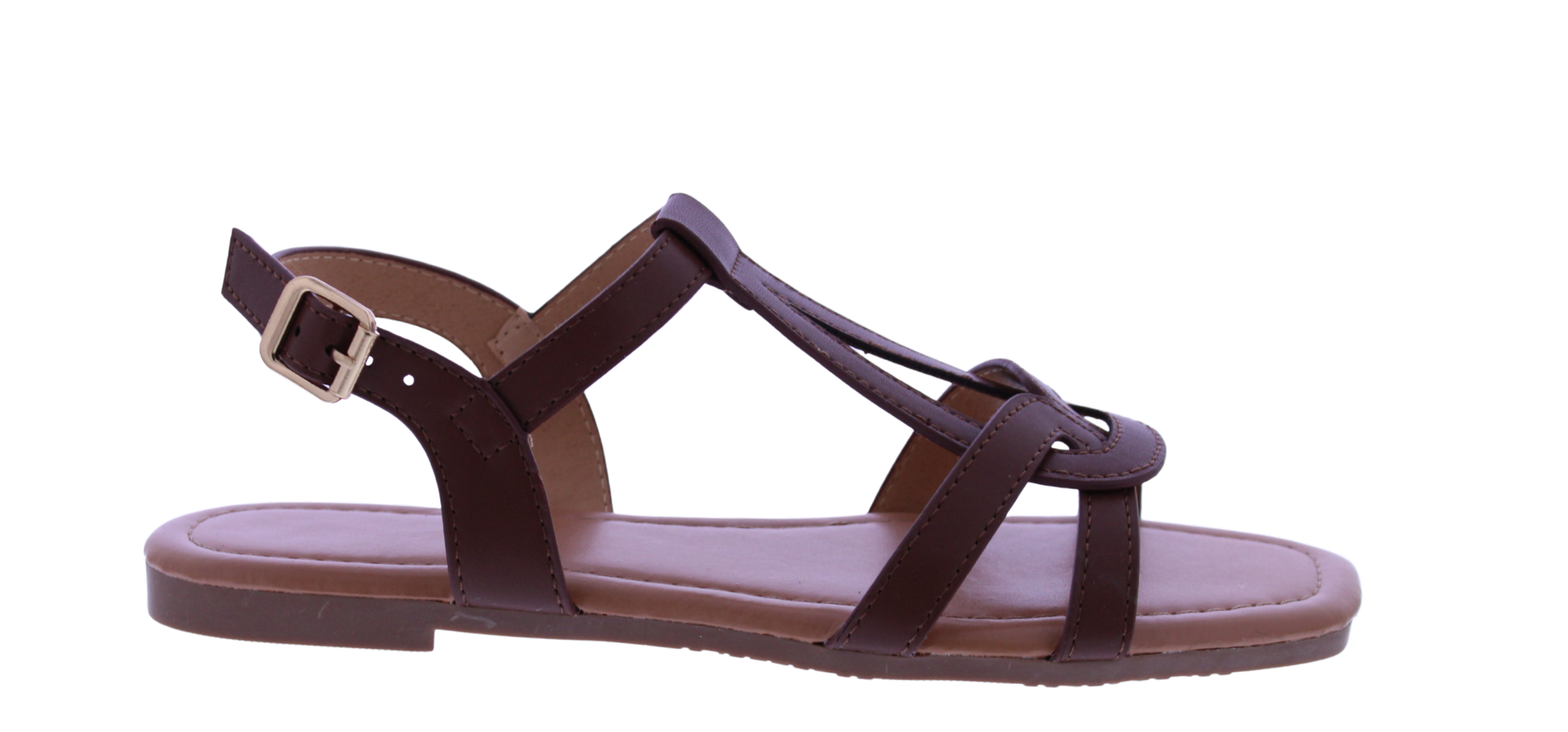 Brown sandal with multiple straps on a white background