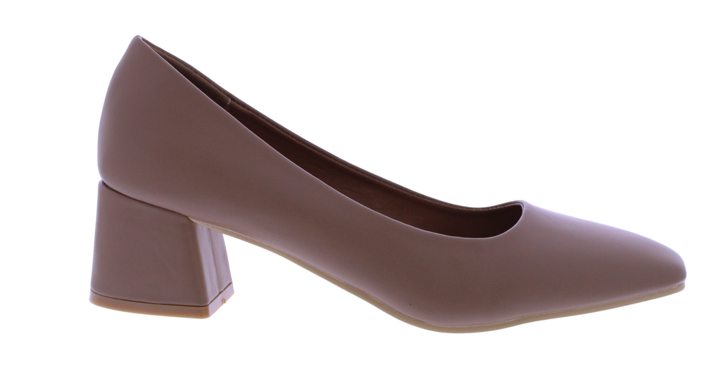 Brown high-heeled shoe on a white background