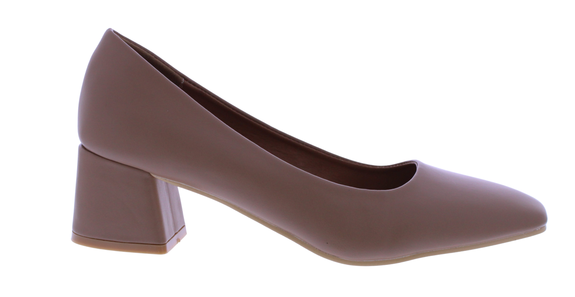 Brown high-heeled shoe on a white background