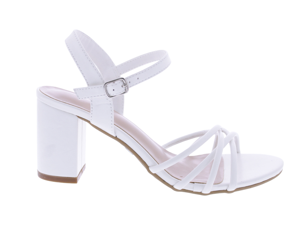 White sandal with block heel on a white background