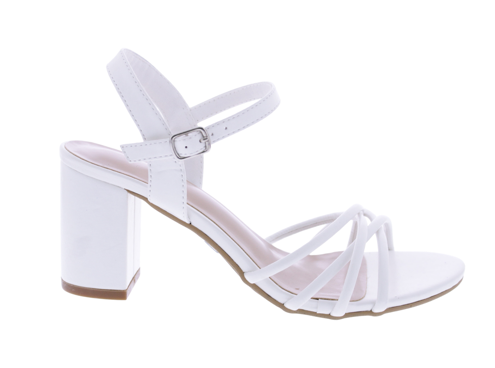 White sandal with block heel on a white background