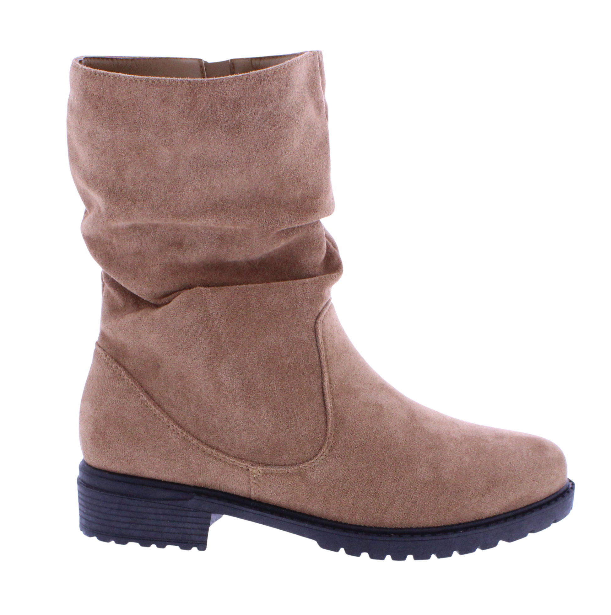 Brown suede boot on a white background
