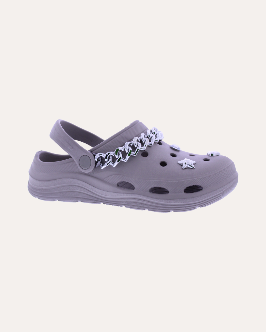 Women's EVA Clog with Silver Chain and Charms