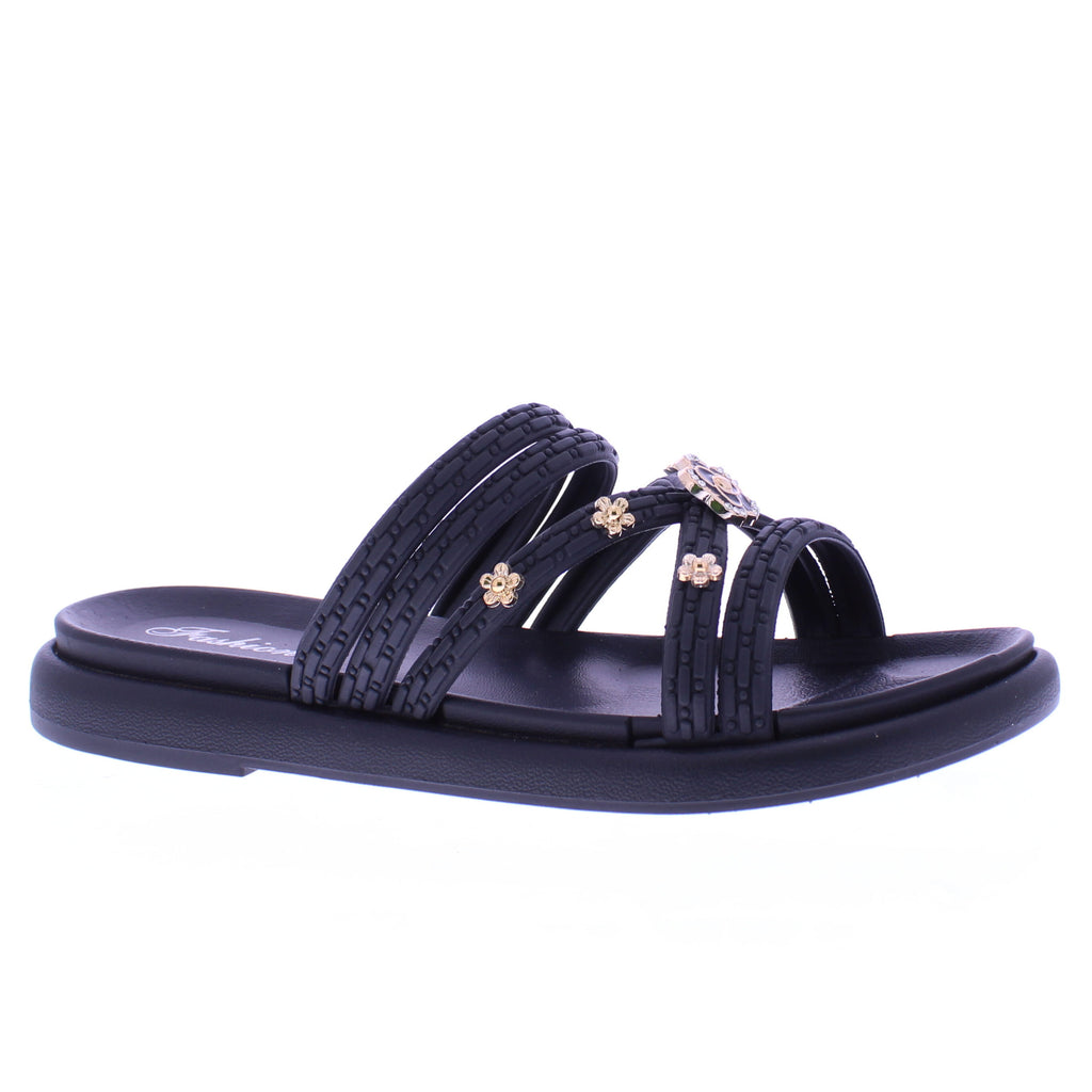 Women Slide with Gold  Flower Studs