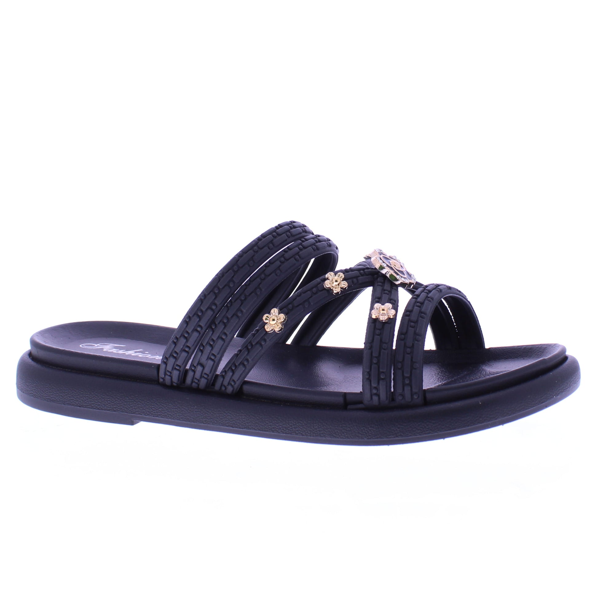 Women Slide with Gold  Flower Studs