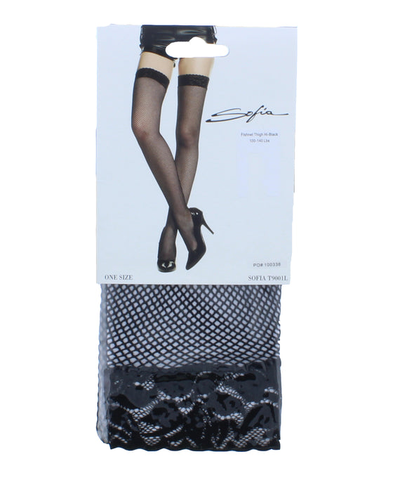 Women Thigh High Fishnet with Lace Edge