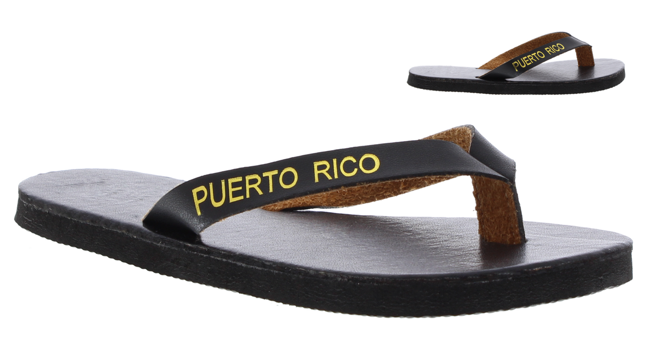 Unisex Synthetic Leather Flip Flop with Puerto Rico Print
