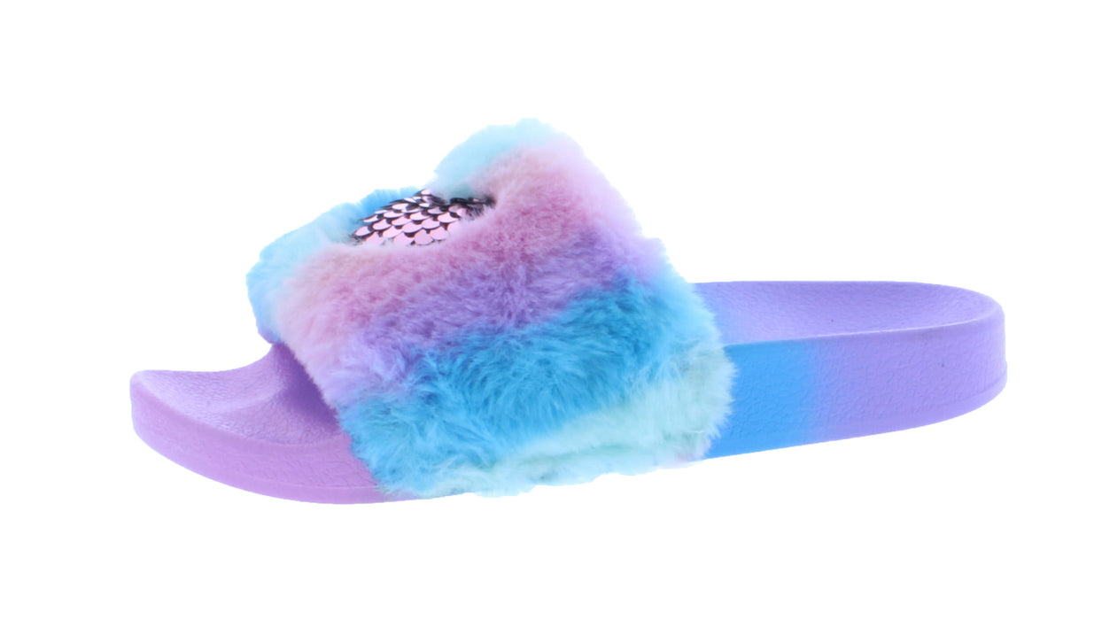 Girls Rubber Slipper with Fur and Sequin Heart